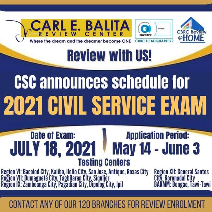 CSC Announces CIVIL SERVICE EXAM Schedule for selected Areas for Pen