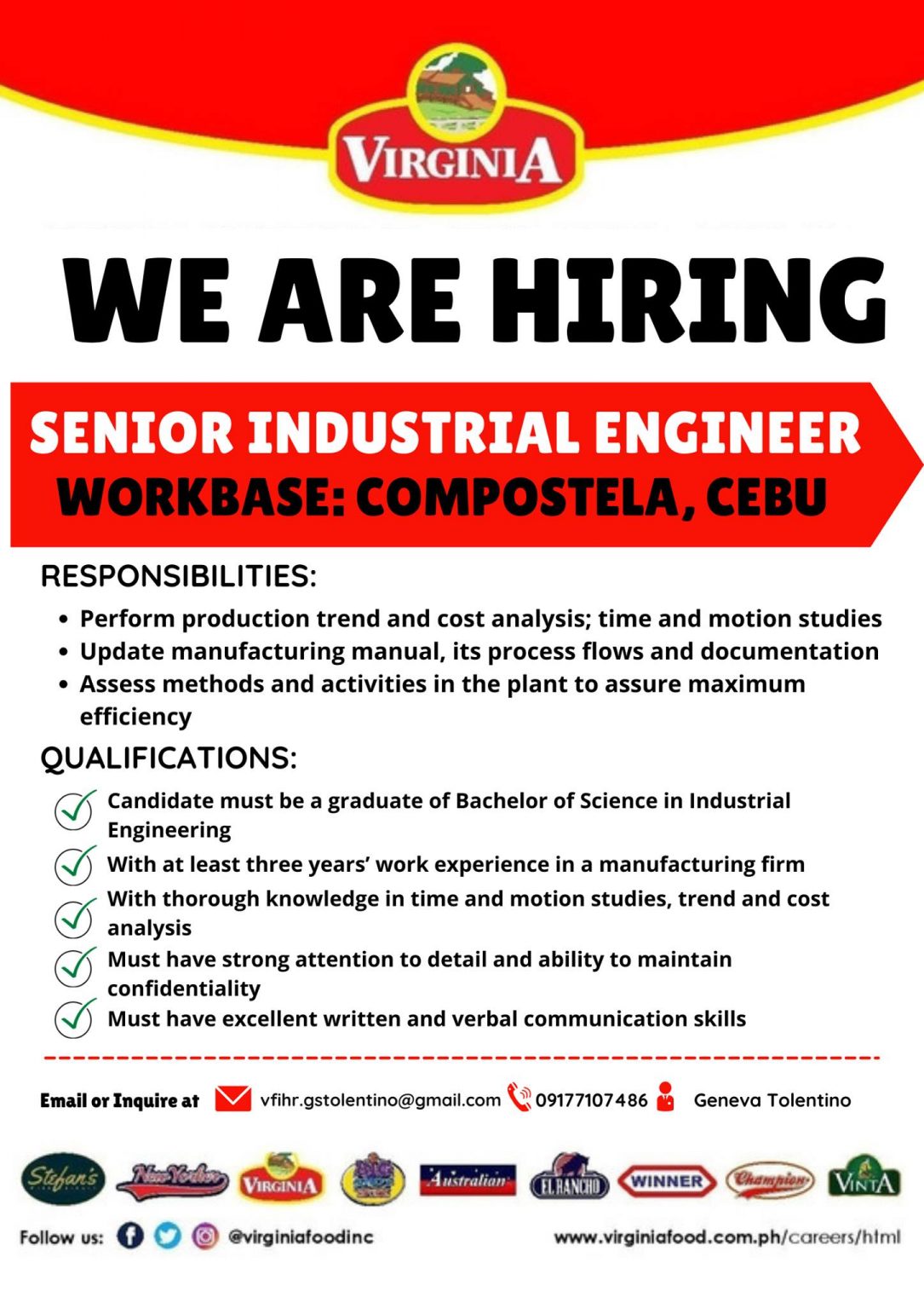 Virginia Food Inc Hiring In Compostela Cebu - Jobzeee!