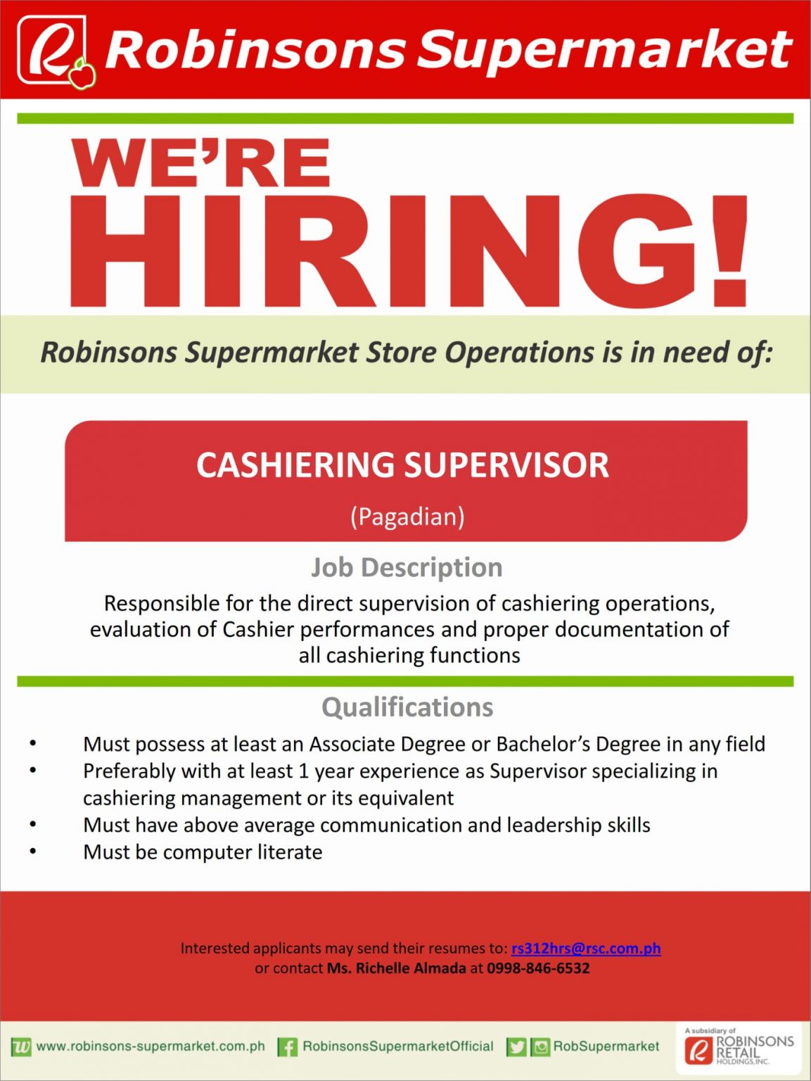 Cashiering Supervisor Jobzeee Job Hiring Philippines